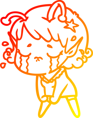 Bir insan tarafından çizilmiş, ağlayan uzaylı bir kızın sıcak çizgi çizimi.