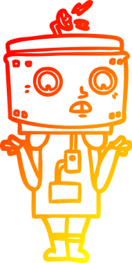 Bir insanın omuz silktiği çizgi film robotunun sıcak çizgi çizimi