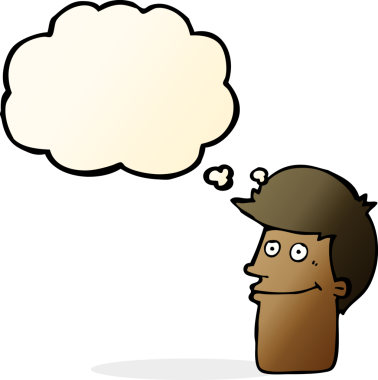 Bir insan tarafından çizilmiş düşünce balonlu gülümseyen adam.