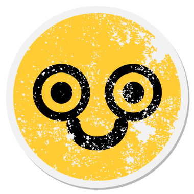 Bir insan tarafından çizilmiş mutlu bakışlı dairesel çıkartma.