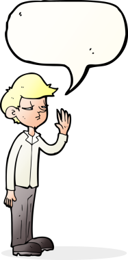 Bir insan tarafından çizilmiş konuşma balonu olan kibirli bir çocuk.