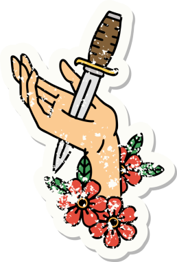 İnsan eliyle çizilmiş geleneksel bir hançer stili dövmesi var.