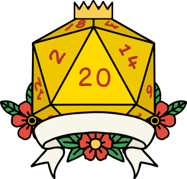 Retro Dövme Biçimi Doğal 20 kritik vuruş D20 zar bir insan tarafından çizildi