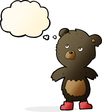 Bir insan tarafından çizilmiş düşünce baloncuğu olan küçük sevimli bir ayı.