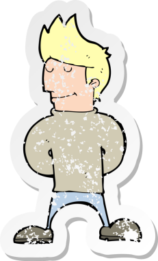 Bir insan tarafından çizilmiş mutlu bir adamın karikatür yapıştırması.