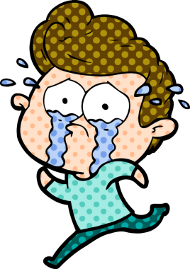 Bir insan tarafından çizilmiş ağlayan bir çizgi film karakteri.