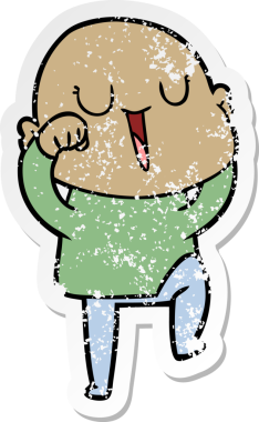 Bir insan tarafından çizilmiş mutlu, kel bir adamın sıkıntılı çıkartması.