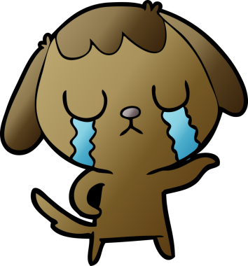 Bir insan tarafından çizilmiş şirin bir çizgi film köpeği ağlıyor.