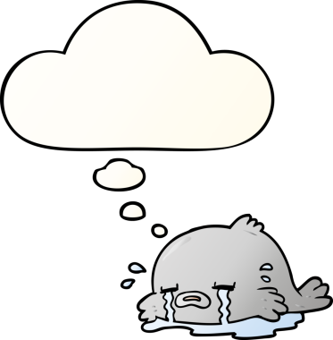 Düşünce baloncuklu ağlayan balık çizgi filmi bir insan tarafından çizilmiş.