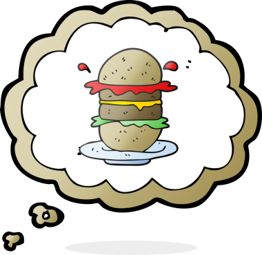 Bir insan tarafından çizilmiş serbest çizim baloncuklu burger.