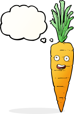 Bir insan tarafından çizilmiş düşünce baloncuklu havuç.