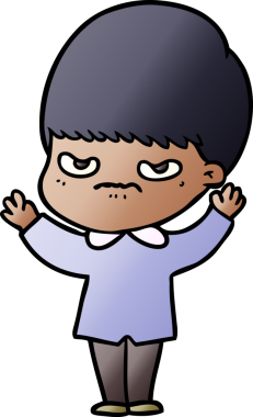 Bir insan tarafından çizilmiş sinirli çizgi film çocuğu.