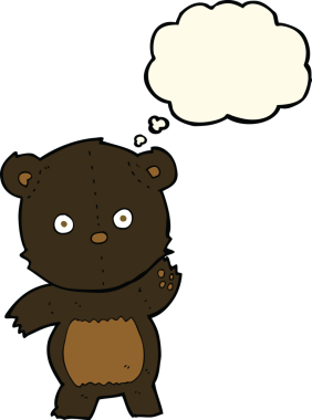 Bir insan tarafından çizilmiş düşünce baloncuğu olan sevimli çizgi film kara ayısı.