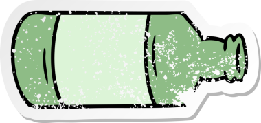 Bir insan tarafından çizilmiş eski bir cam şişenin çizilmiş karikatürü.