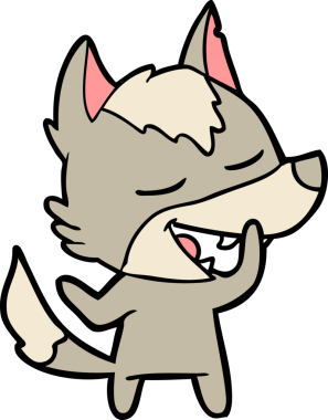 Bir insan tarafından çizilmiş gülen bir kurt.