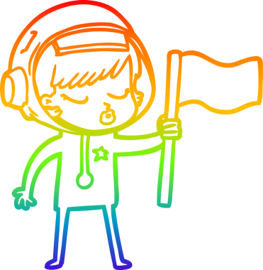 Gökkuşağı gradyan çizgi çizimi. Bir insan tarafından çizilmiş güzel astronot kız.