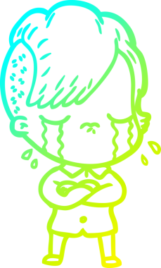 Bir insan tarafından çapraz kollarla çizilmiş ağlayan bir çizgi film kızı çiziyor.