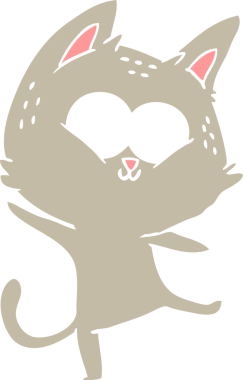 Bir insan tarafından çizilmiş düz renkli çizgi film kedisi.