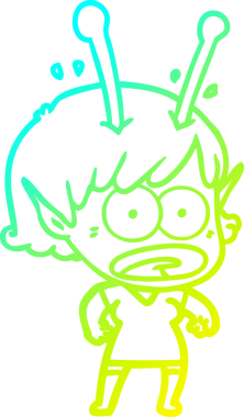 Bir çizgi film karakteri, bir insan tarafından çizilmiş soğuk gradyan çizimi.