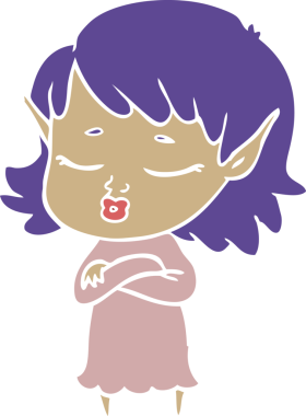 Bir insan tarafından çizilmiş kolları olan düz renkli çizgi film karakteri bir elf kızı.