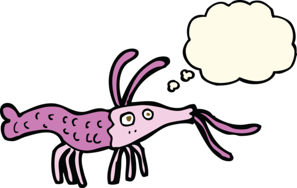 Bir insan tarafından çizilmiş düşünce baloncuklu karides.