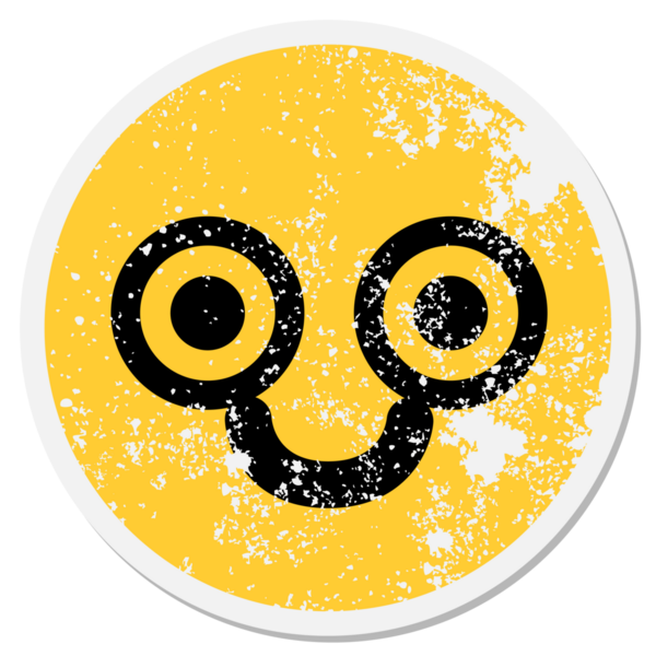 Bir insan tarafından çizilmiş mutlu bakışlı dairesel çıkartma.