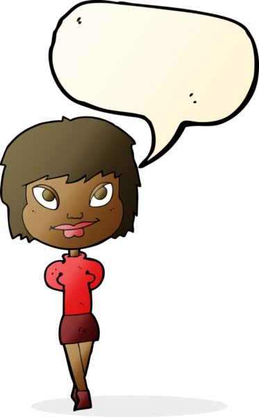 Bir insan tarafından çizilmiş konuşma balonlu mutlu kadın çizgi filmi.