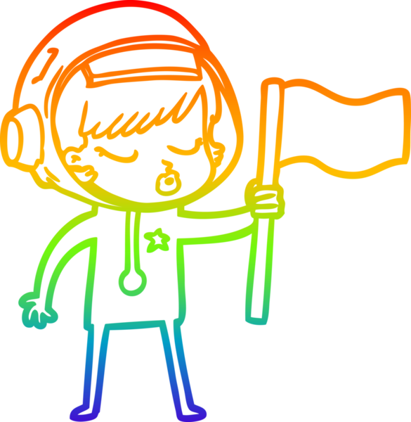 Gökkuşağı gradyan çizgi çizimi. Bir insan tarafından çizilmiş güzel astronot kız.