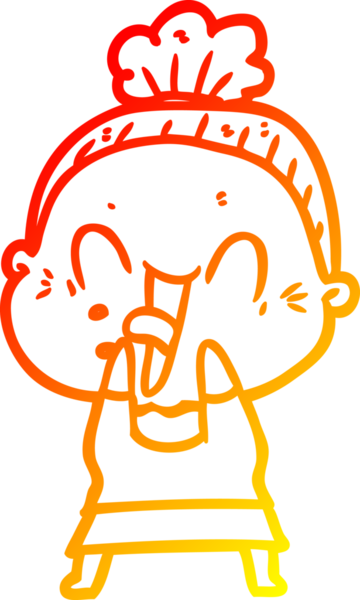 Bir insan tarafından çizilmiş mutlu, yaşlı bir kadının sıcak çizgi çizimi.