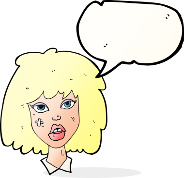 Bir insan tarafından çizilmiş, yüzü morarmış bir karikatür kadın.