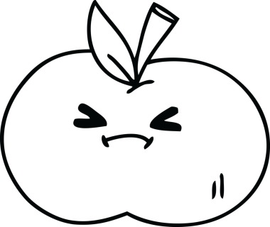 Bir insan tarafından çizilmiş tuhaf çizgi film elması.