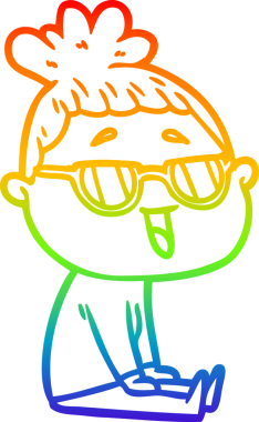 Bir insan tarafından çizilmiş gözlük takan mutlu bir kadının çizgi çizimi.