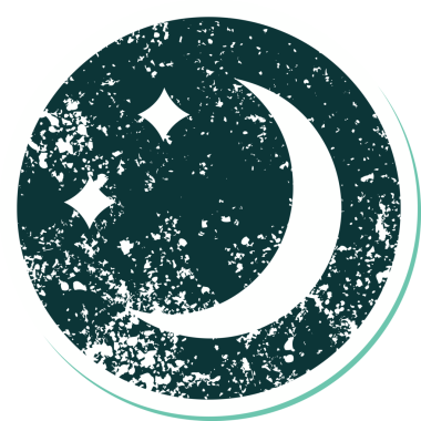 Bir insan tarafından çizilmiş bir ay ve yıldızın sembolik destansı dövmesi.