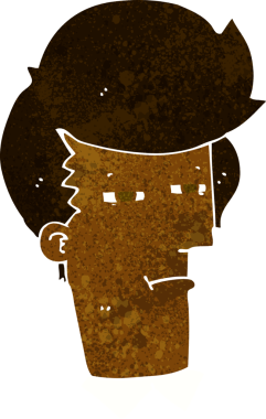 Bir insan tarafından çizilmiş şaşı gözlü çizgi film adamı.