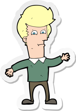 Bir insan tarafından çizilmiş bir karikatür el sallayan adamın çıkartması.