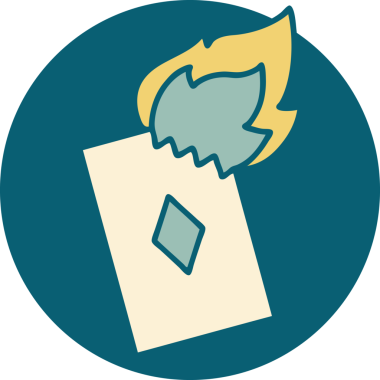 Bir insan tarafından çizilmiş alevli bir kartın ikonik dövme şekli