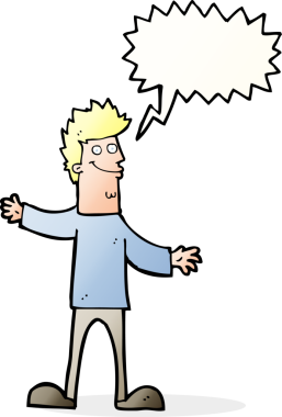 Bir insan tarafından çizilmiş konuşma balonlu mutlu adam çizgi filmi.