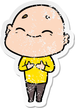 Bir insan tarafından çizilmiş mutlu, kel bir adamın sıkıntılı çıkartması.