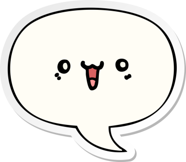 Bir insan tarafından çizilmiş konuşma kabarcığı çıkartmalı mutlu çizgi film yüzü