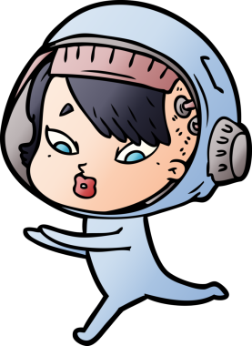 Bir insan tarafından çizilmiş astronot kadın.