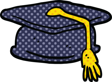 Bir insan tarafından çizilmiş çizgi roman tarzı mezuniyet şapkası.