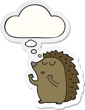 Düşünce baloncuğu insan tarafından çizilmiş bir çıkartma olan kirpi çizgi filmi.