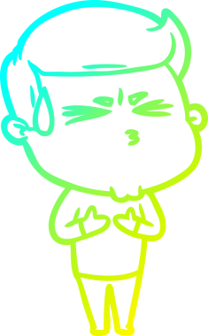 Bir insan tarafından çizilmiş terleyen bir çizgi film karakteri çizimi.