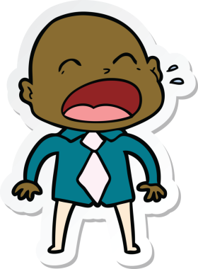 Bir insan tarafından çizilmiş kel adam diye bağıran bir çizgi film çıkartması.