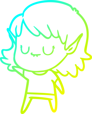 Bir insan tarafından çizilmiş mutlu bir elf kızı çizimi.