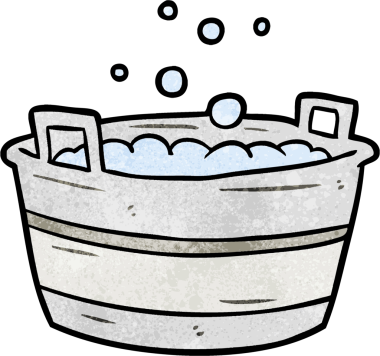 Bir insan tarafından çizilmiş su dolu eski bir teneke küvet.