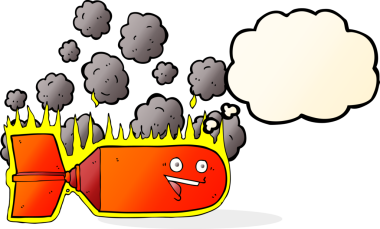 Bir insan tarafından çizilmiş düşünce baloncuklu bir bomba.