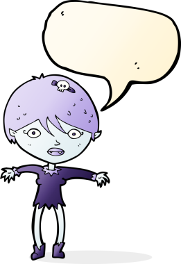 Bir insan tarafından çizilmiş konuşma balonu olan vampir kız.