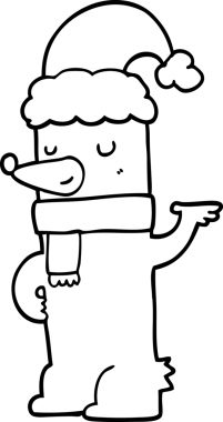 Bir insan tarafından çizilmiş Noel şapkası takan çizgi film ayısı.