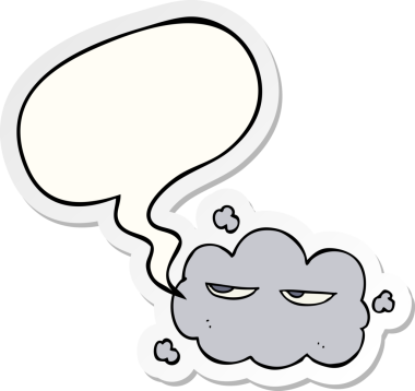 Bir insan tarafından çizilmiş baloncuk çıkartmalı şirin bir çizgi film bulutu.